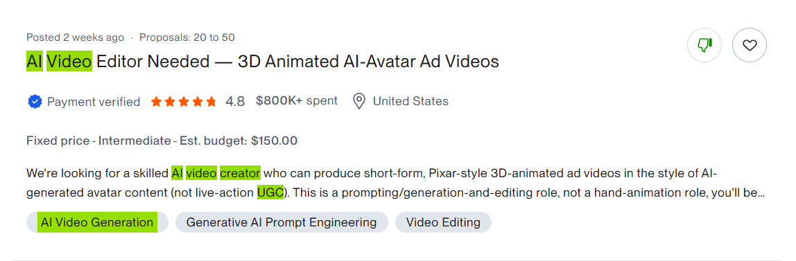 Originalni screenshot objavljene Upwork ponude za posao — primer 7 od 10